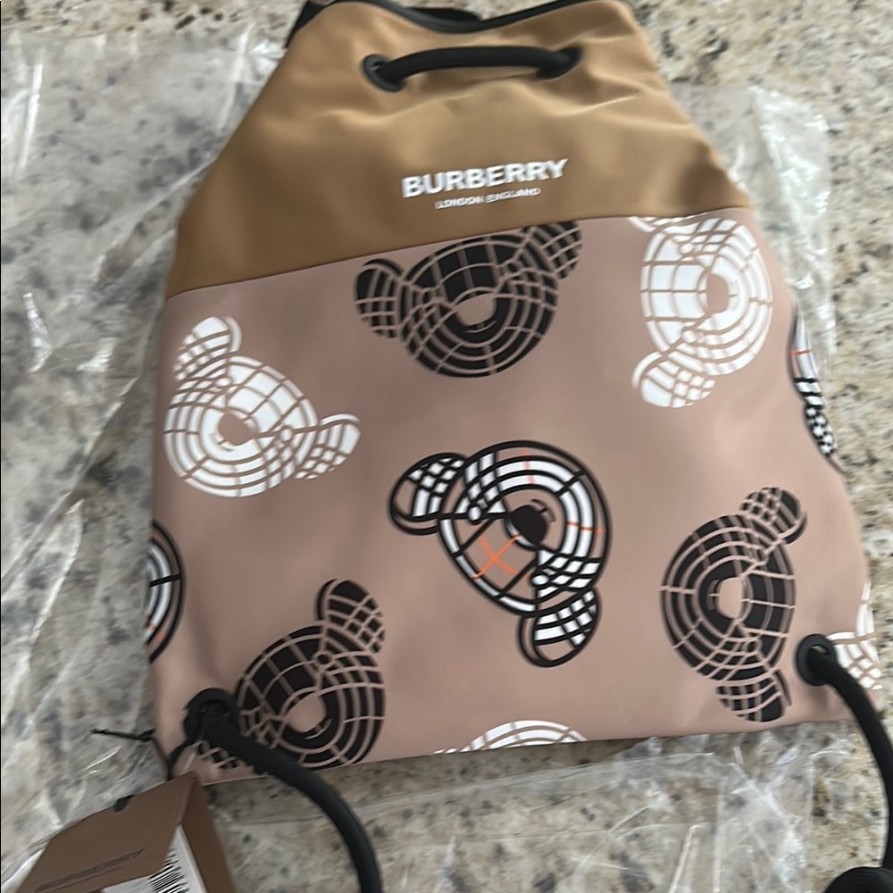 Burberry Brown and Black Graphic Drawstring Bag